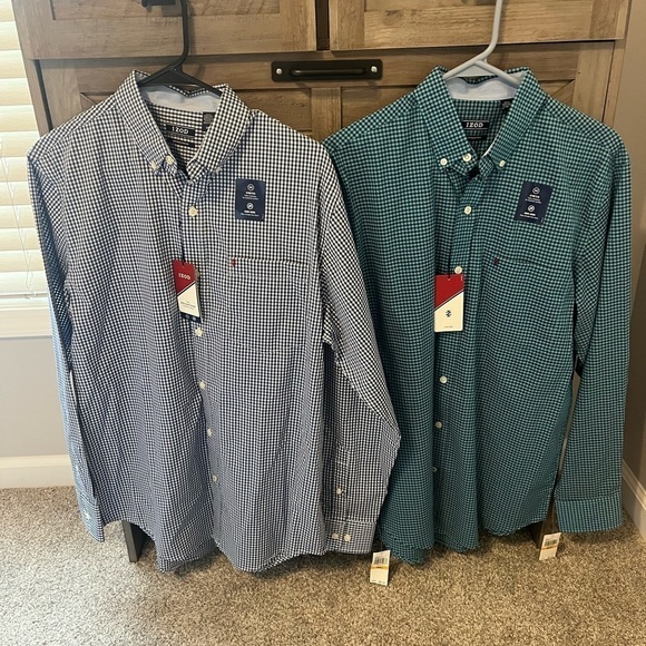 IZOD Lot Of 2 Gingham Non Iron Stretch Button Down Shirts Sz S NWT - Picture 1 of 6